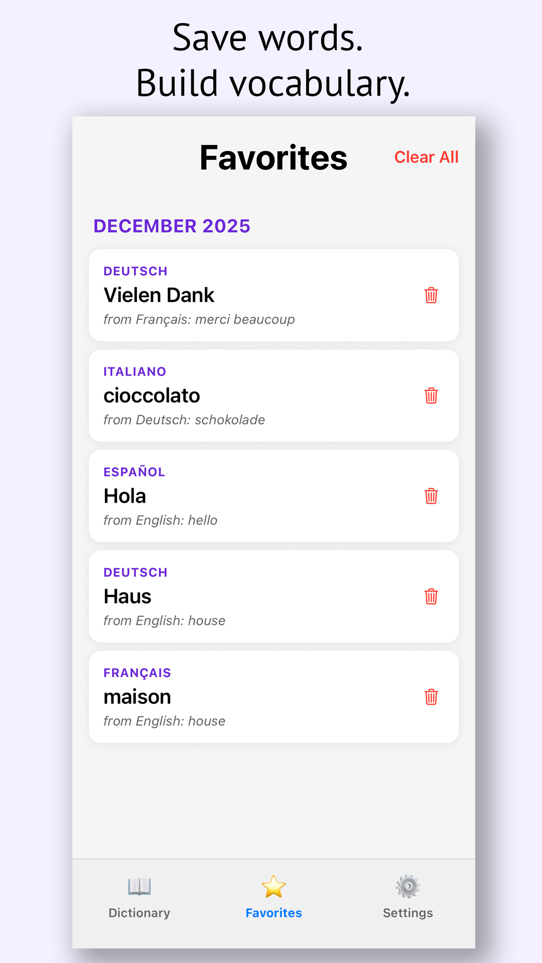 Save words. Build vocabulary.